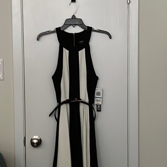 Dress cream and black in front. Solid black in back - Picture 1 of 2